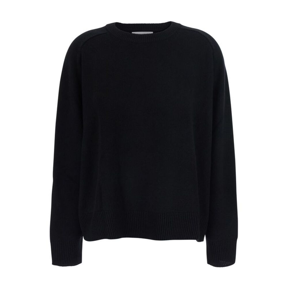 Soft Goat Women Black Crew Neck Sweater With Ribbed Knit In Cotton Blend Women